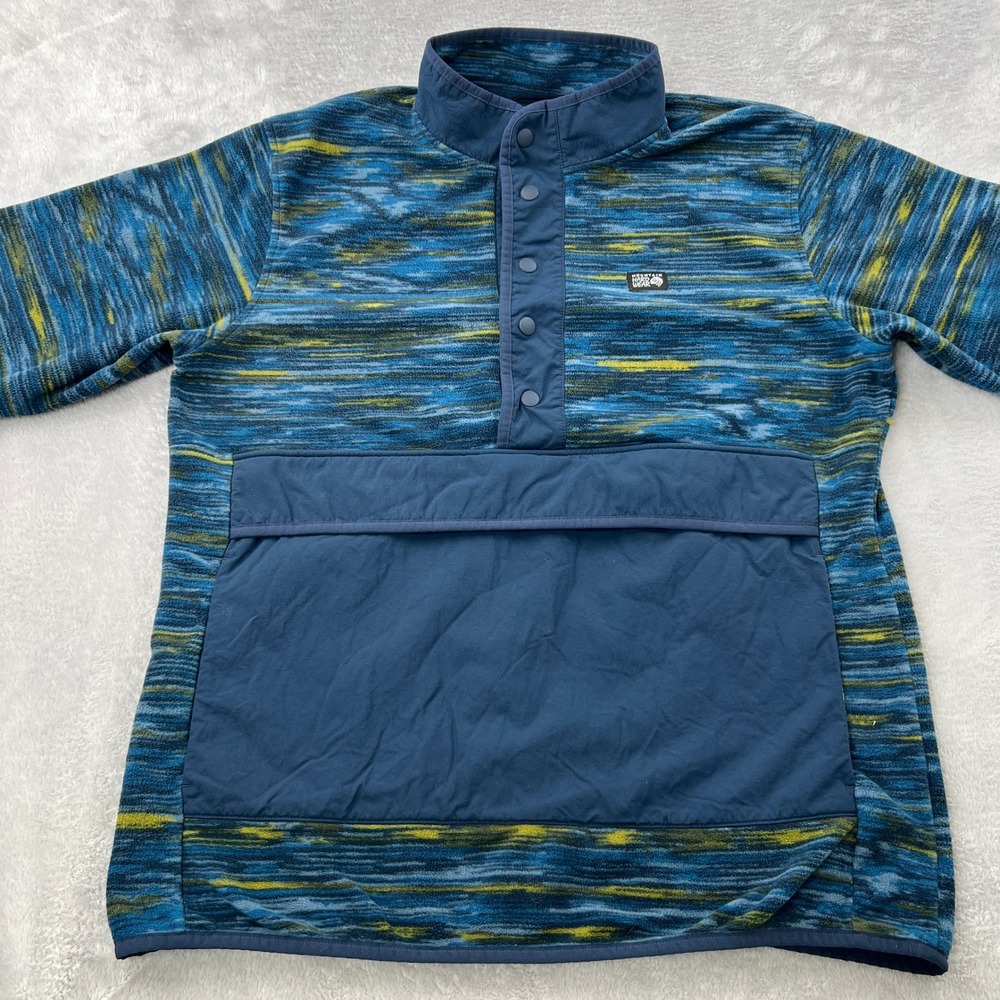 Mountain Hardwear Space Dye Fleece Pullover Large Blue Men Hiking Snap T - Picture 5 of 12